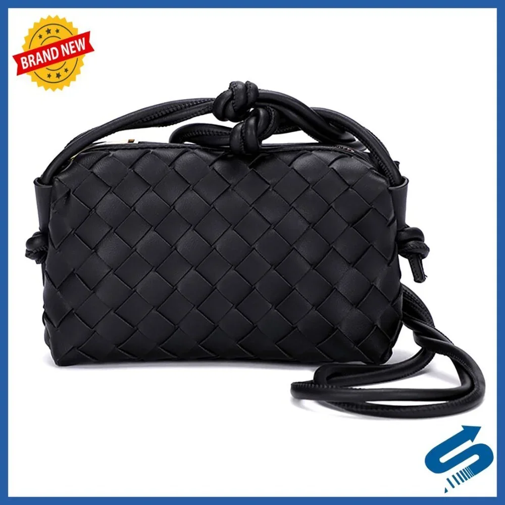 Woven Vegan Leather Crossbody Shoulder Bag Small Tote Purse Chic Summer